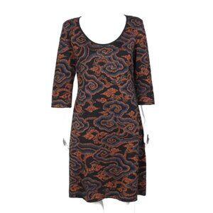 PERUVIAN CONNECTION Swirling  Asian Clouds on Black Pima Cotton Dress sz L /621